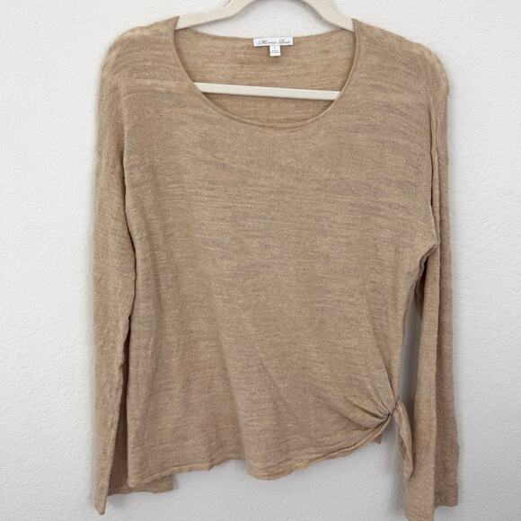 Minnie Rose Womens Pullover Slub Knit Sweater Size S Linen Blend Sheer Tan - Picture 1 of 7
